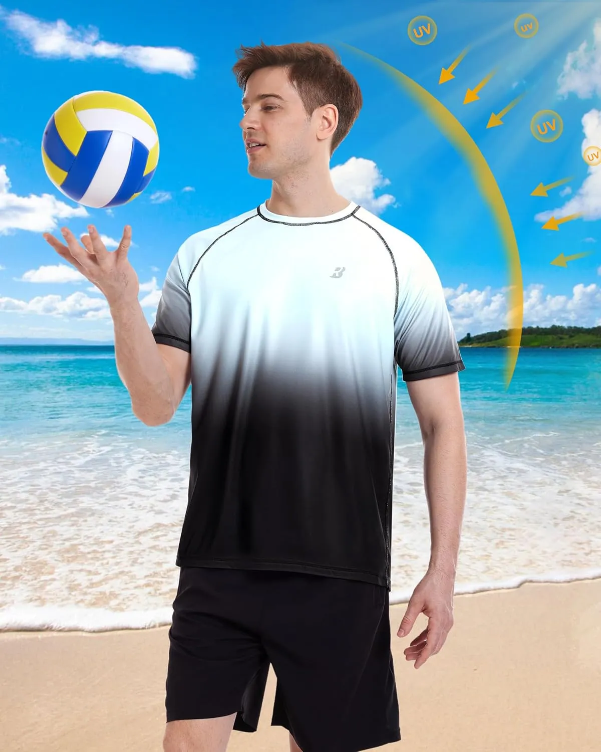 Roadbox Men's Swim Shirts Short Sleeve, UPF 50  UV Sun Protection SPF Rash Guard, Quick Dry Surf Water Beach Fishing T Shirt