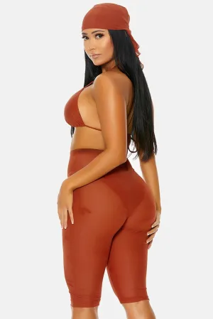 Rust Coverup Sheer Swimwear High Waist Shorts