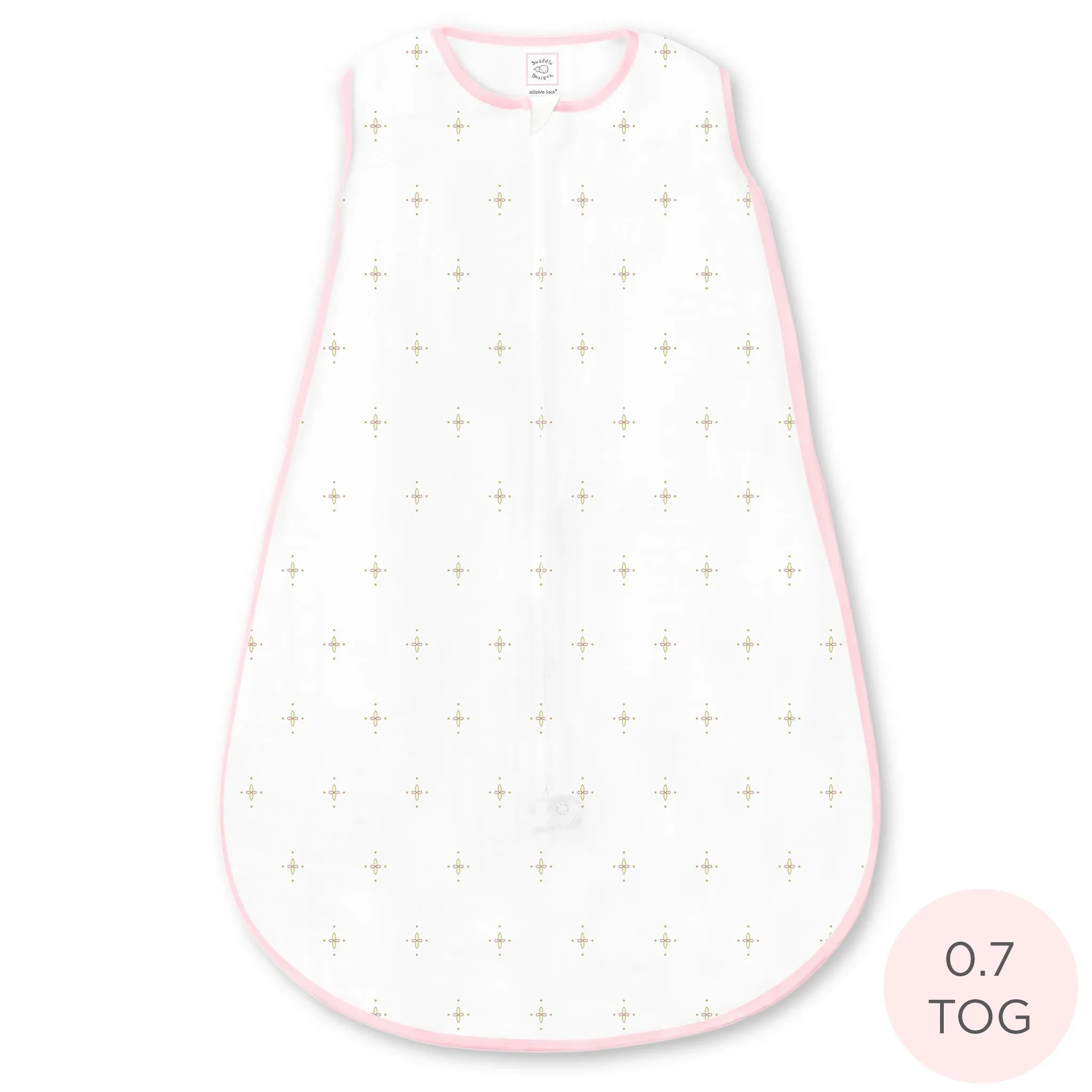 Soft Cotton Non-Weighted zzZipMe Sleeping Sack - Bella, Pink with Touch of Gold Shimmer