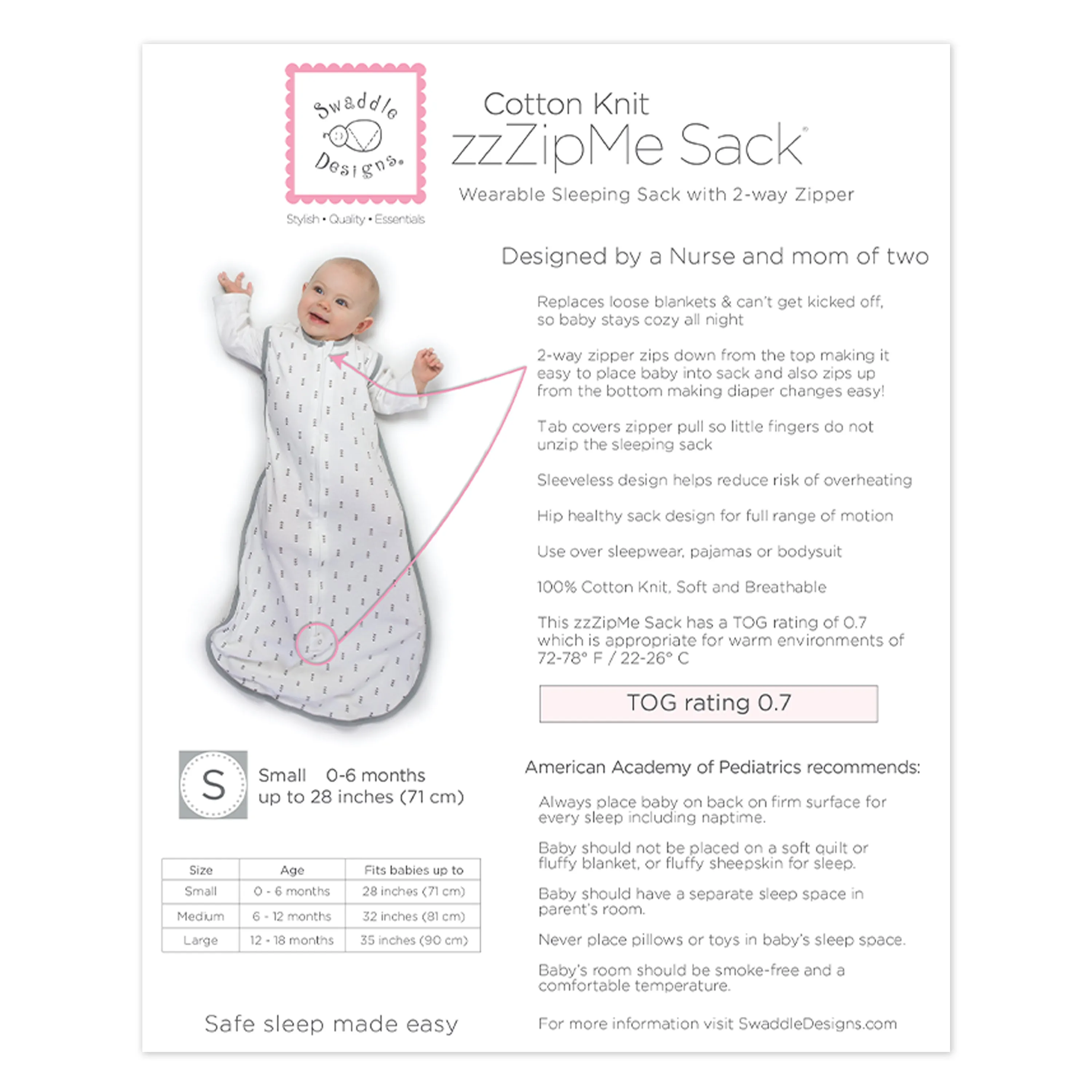 Soft Cotton Non-Weighted zzZipMe Sleeping Sack - Geo Floral, Pink