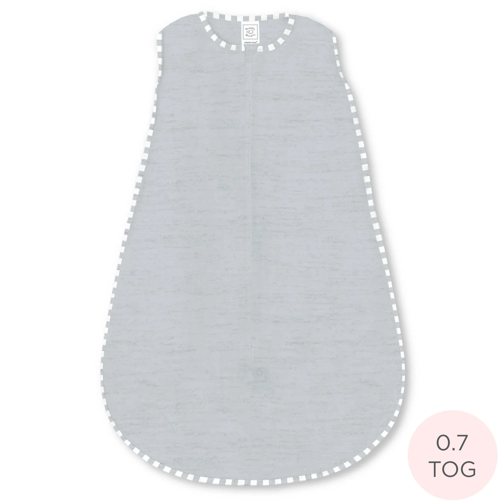 Soft Cotton Non-Weighted zzZipMe Sleeping Sack - Heathered Gray with Striped Trim