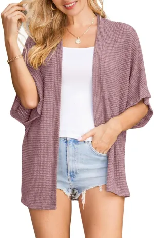STYLEWORD Women's Summer Fashion Cardigan Lightweight Short Sleeve Beach Cover Up Kimonos