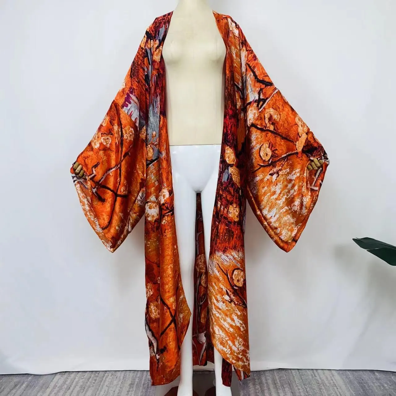Summer Silk feeling beach cover up Women Cardigan fashion sexy Boho African Holiday party long Sleeve Robe kimono Kaftan