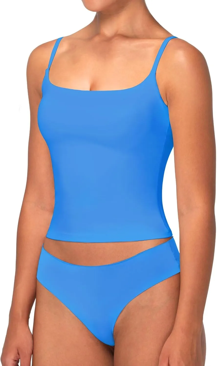 Sunzel Spaghetti Strap Tank Top for Women Double Lined Camisole Square Neck Cami Top Summer Undershirts Going Out Basics
