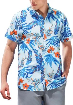 SURF CUZ Mens Casual Hawaiian Shirt Short Sleeve Stretch Button Down Quick Dry Beach Aloha Shirts