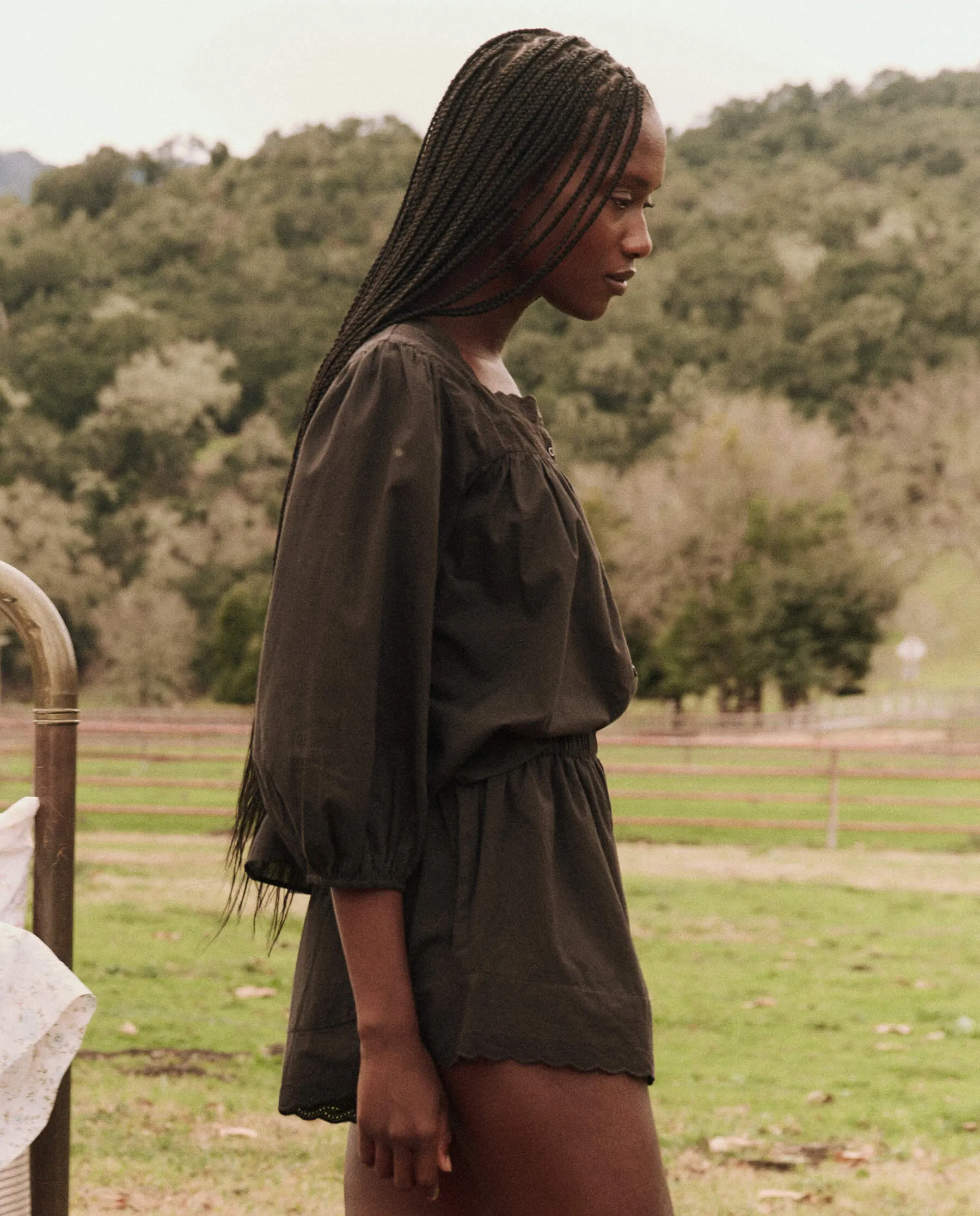 The Eyelet Button Sleep Top. -- Black