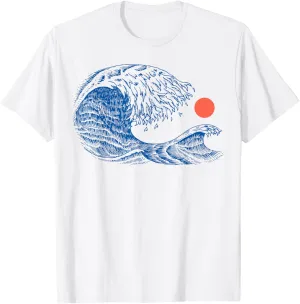 The Great Wave Edo Art Crashing Ocean Wave with Orange Sun T-Shirt