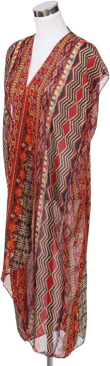 TrendsBlue Long Bohemian Tribal Chiffon Sheer Kimono Wrap Vest Beach Cover Up