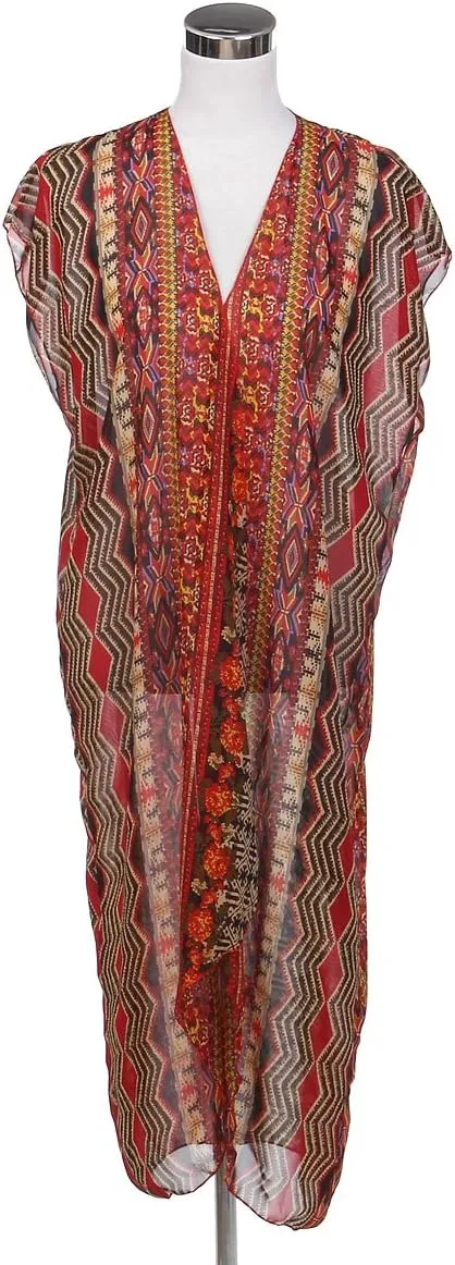 TrendsBlue Long Bohemian Tribal Chiffon Sheer Kimono Wrap Vest Beach Cover Up