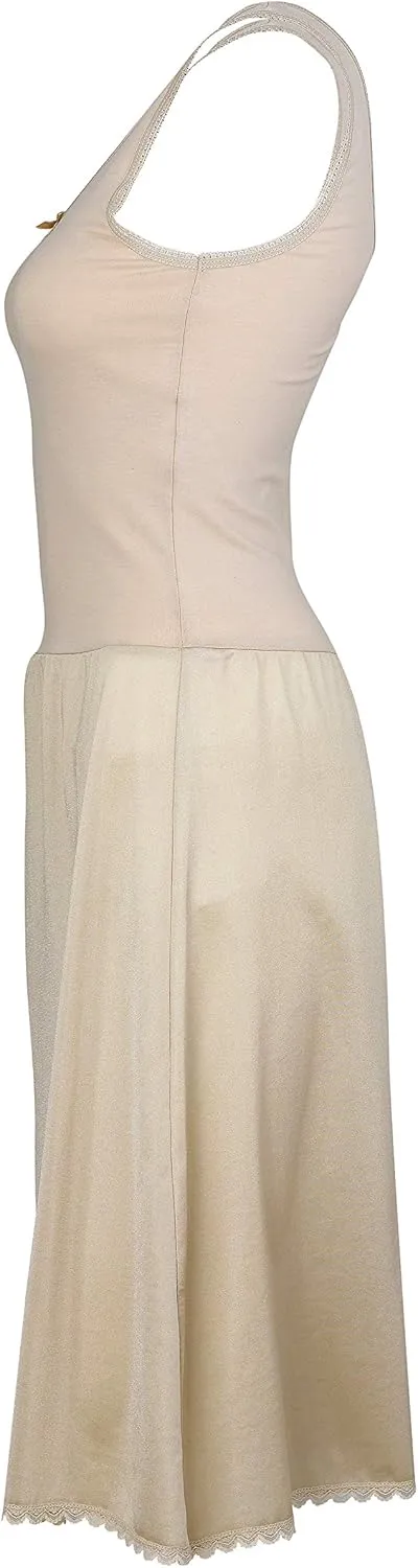 Trufit Sleeveless Comfy Cotton Cami Top - Smooth Non Cling Nylon Bottom Full Slip - Lines Itchy/ Transparent Dresses