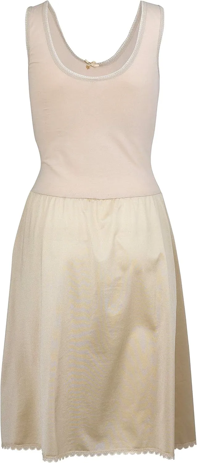 Trufit Sleeveless Comfy Cotton Cami Top - Smooth Non Cling Nylon Bottom Full Slip - Lines Itchy/ Transparent Dresses