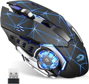 Uciefy Q85 Rechargeable Wireless Gaming Mouse, 2.4G LED Optical Silent Wireless Computer Mouse with 4 LED Light, 3 Adjustable DPI, Ergonomic Design, Auto Sleeping (Starry Black)