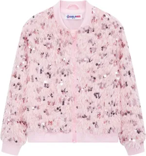 WELAKEN Girls Faux Feather Sequin Jacket Shiny Long Sleeve Zip Up Coat with Pockets 5-12Y