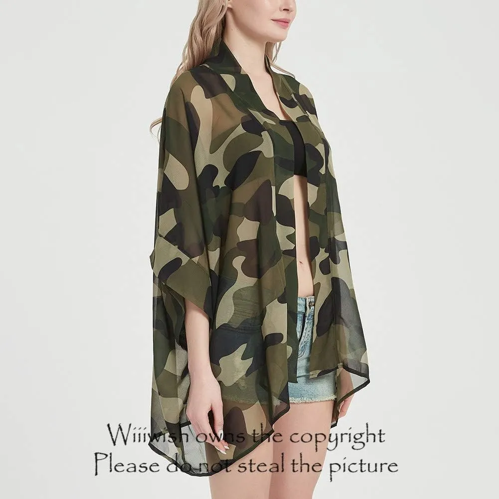 Womens Bohemian Floral Sheer Chiffon Kimono Beach Bikini Cover up Cardigan Capes Tunic