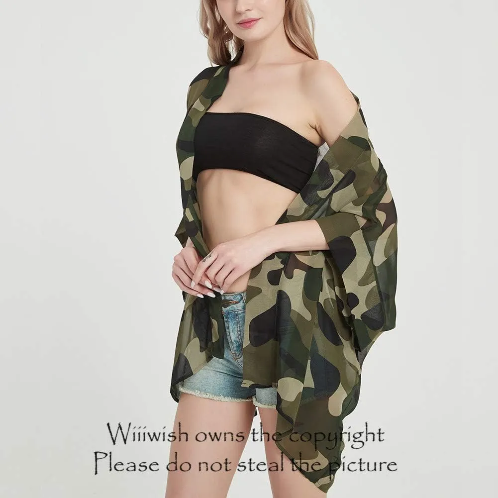 Womens Bohemian Floral Sheer Chiffon Kimono Beach Bikini Cover up Cardigan Capes Tunic