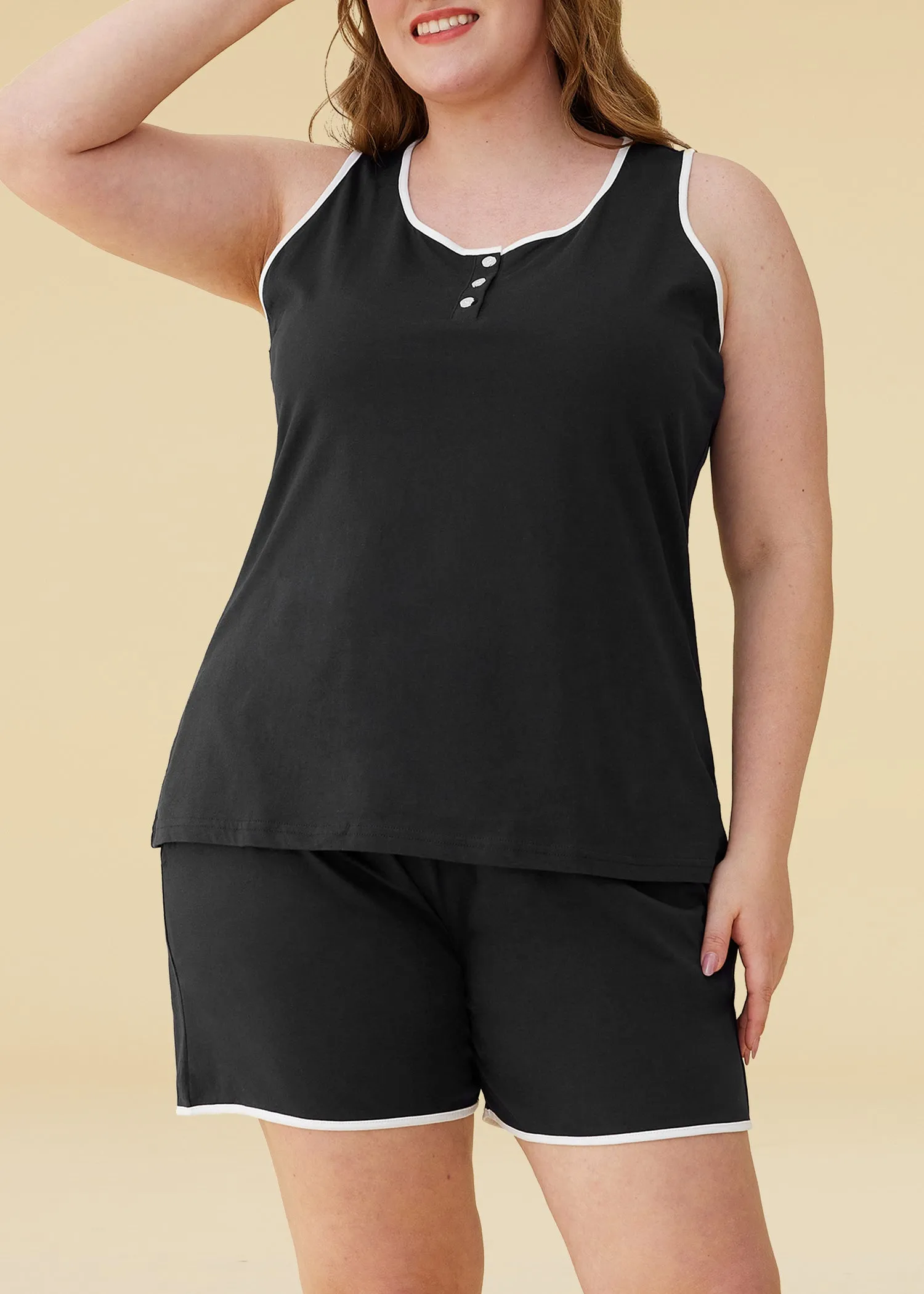 Women's Cotton Loungewear Set Sleep Tank Top with Pajama Shorts