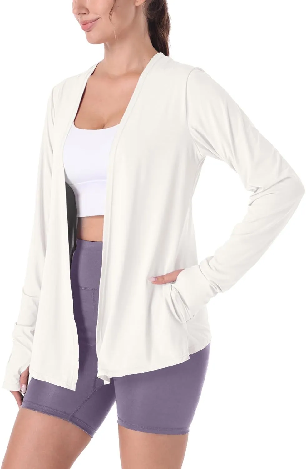 Womens Thin Summer Cardigan Long Sleeve Open Front Upf50 Uv SPF Sun Protection Lightweight Cover Up Thumb Holes with Pockets