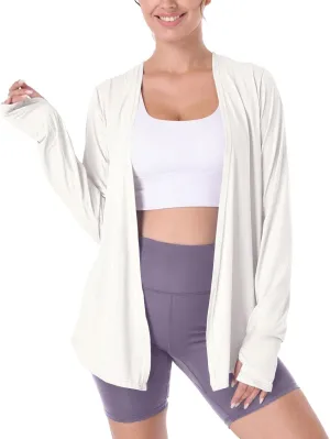 Womens Thin Summer Cardigan Long Sleeve Open Front Upf50 Uv SPF Sun Protection Lightweight Cover Up Thumb Holes with Pockets