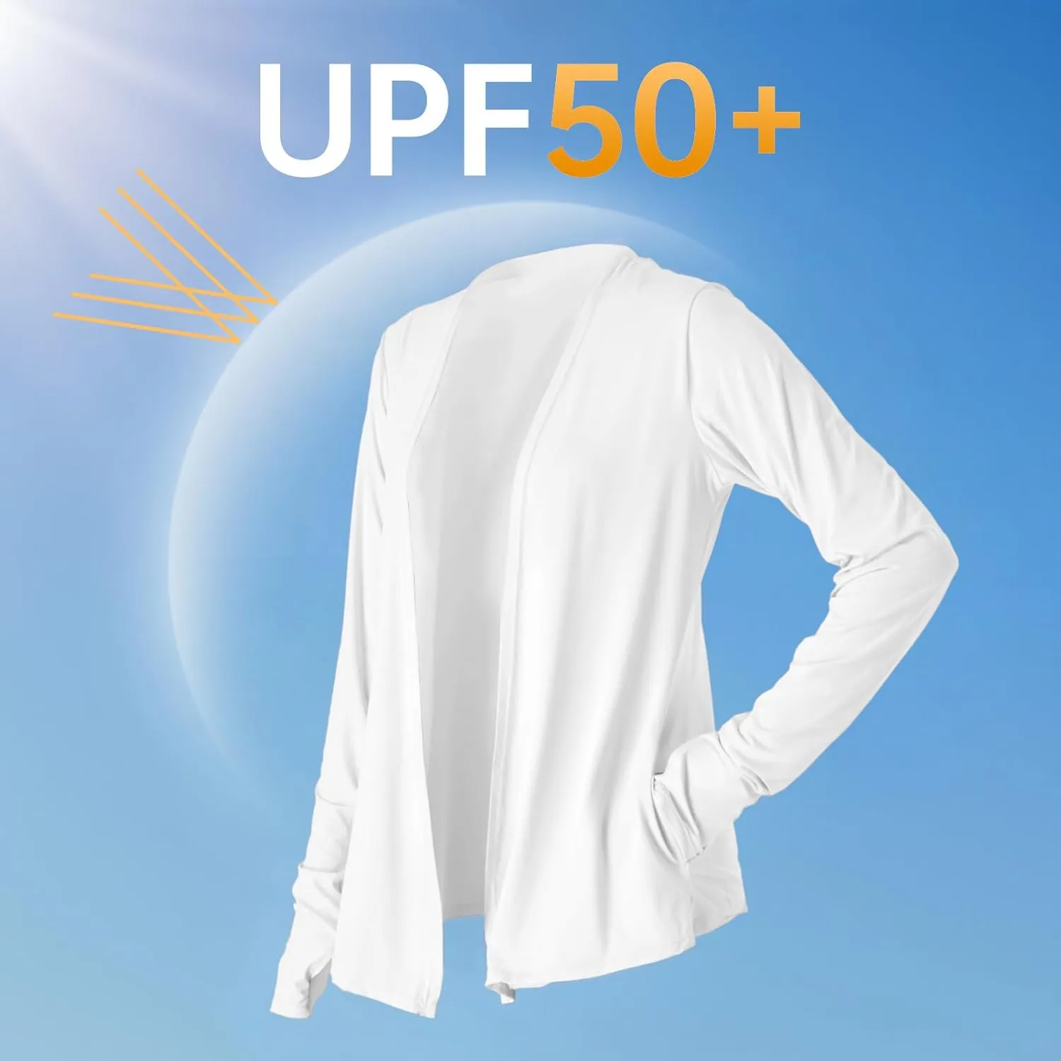 Womens Thin Summer Cardigan Long Sleeve Open Front Upf50 Uv SPF Sun Protection Lightweight Cover Up Thumb Holes with Pockets