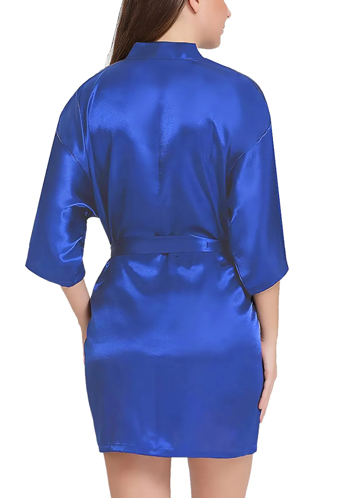 Xs and Os Women's Satin Robe and Lace Bra Panty Lingerie Set Combo (Royal Blue, Royal Blue)