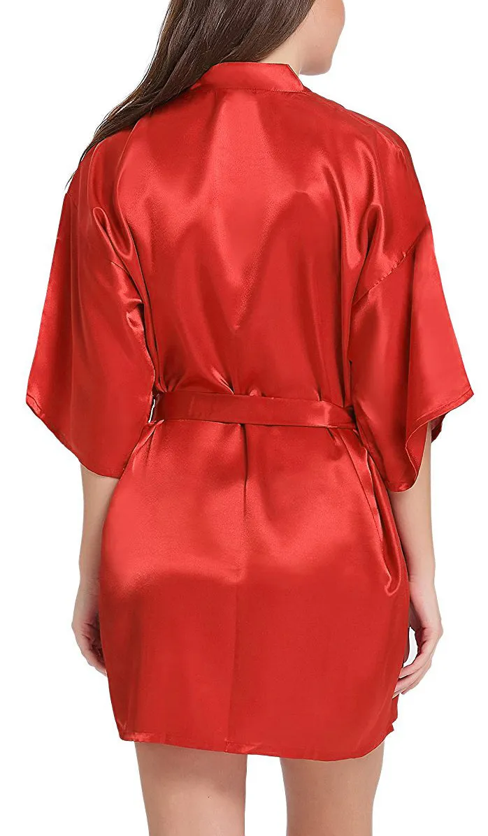 Xs and Os Women's Satin Robe and Lace Bra Panty Lingerie Set Combo