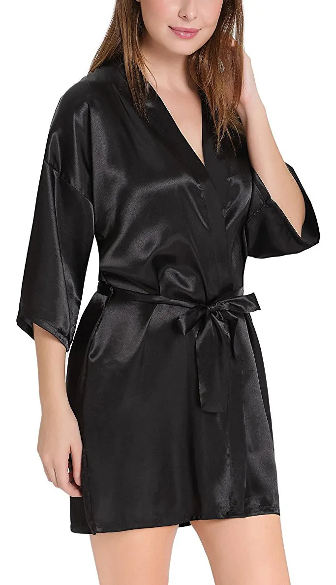Xs and Os Women's Satin Robe and Lace Bra Panty Lingerie Set Combo