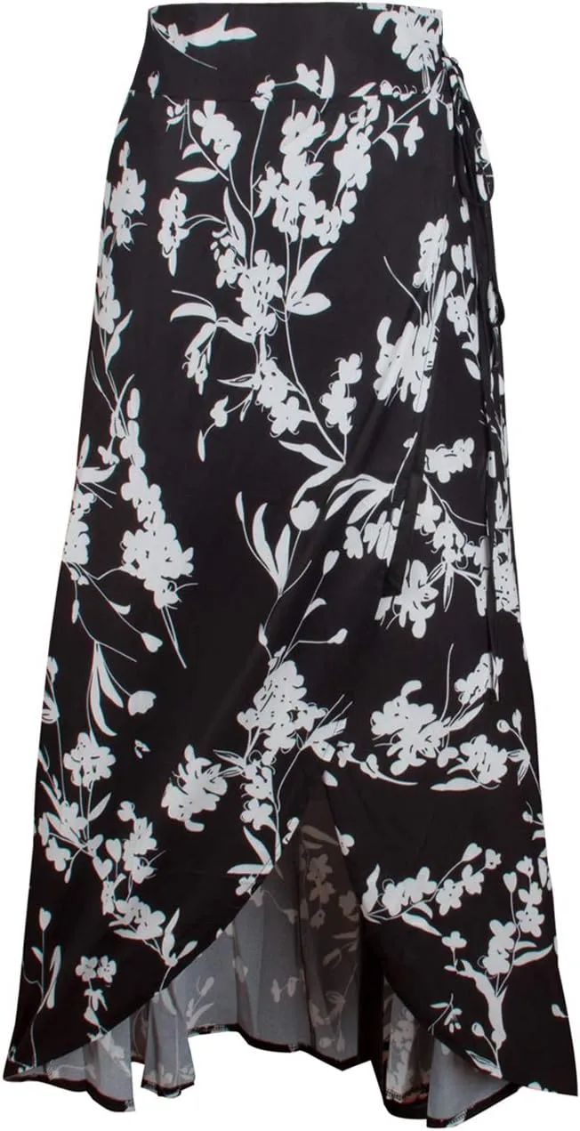 Yonala Womens Boho Floral Tie Up Waist Summer Beach Wrap Cover Up Maxi Skirt