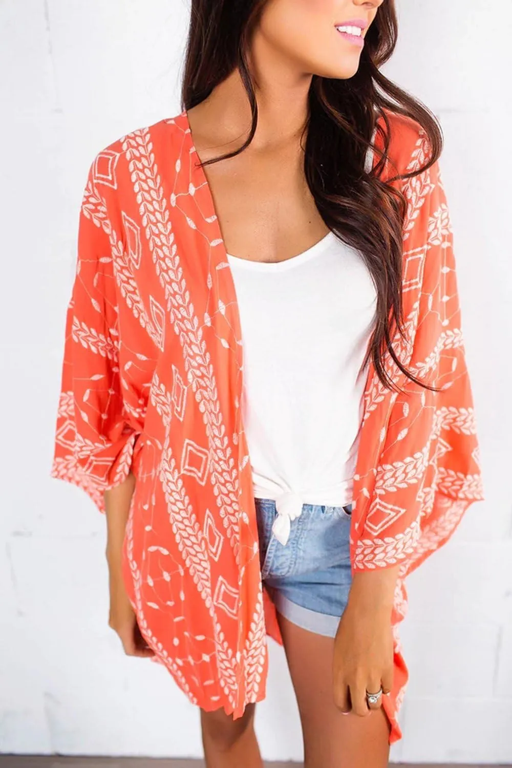 Yonala Womens Floral Kimono Loose Half Sleeve Chiffon Casual Cardigan Cover Up